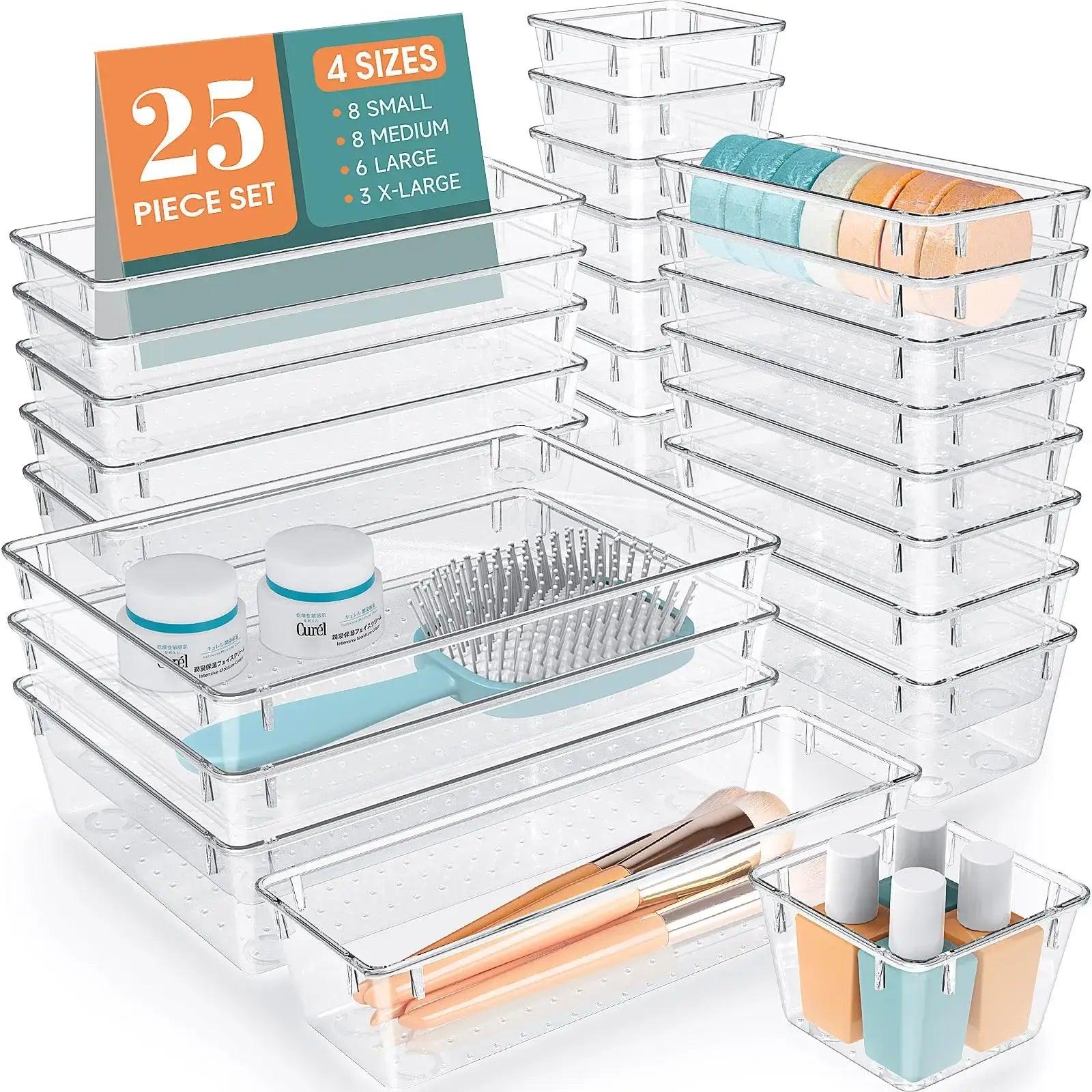 25 Pieces Clear Plastic Drawer Organizer Set - ACO Marketplace