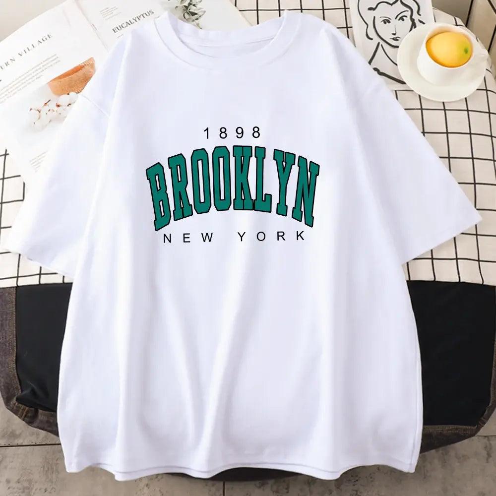 Brooklyn New York Letter Printed Cotton T-Shirts - ACO Marketplace