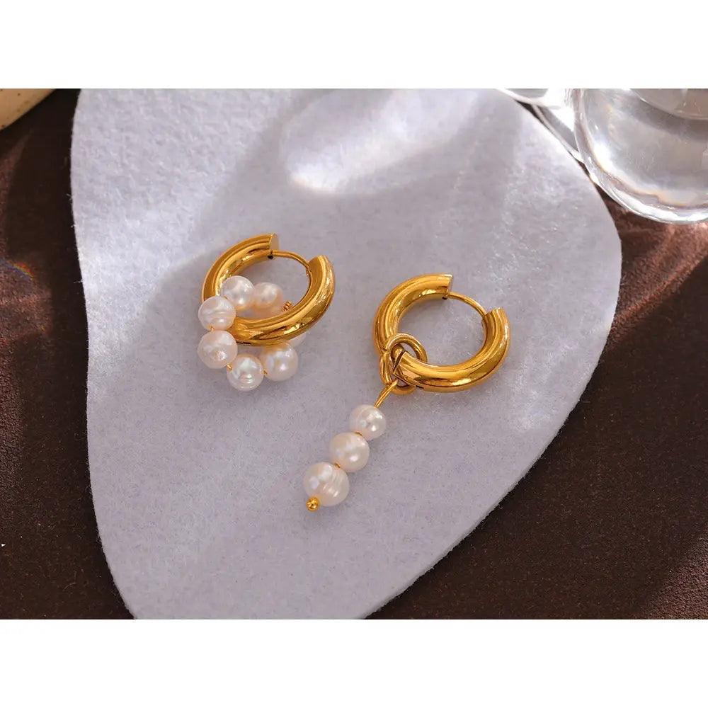 Elegant Asymmetrical Pearl and Metal Earrings - ACO Marketplace