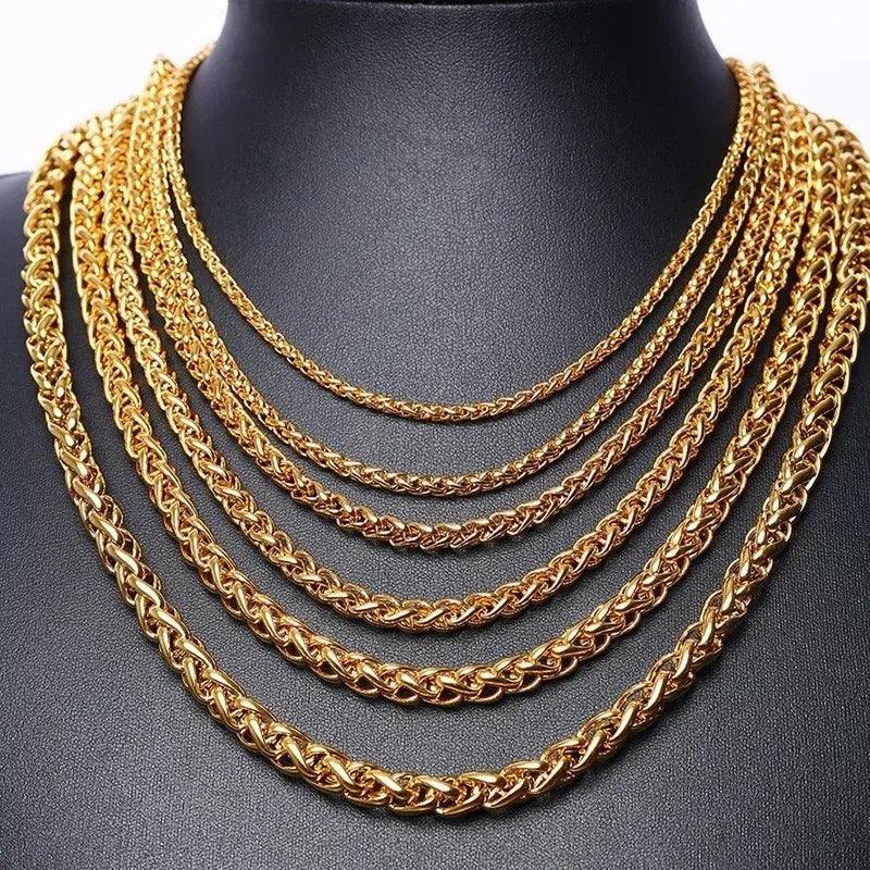 Gold Color Stainless Steel Long Spiga Italian Necklace - ACO Marketplace