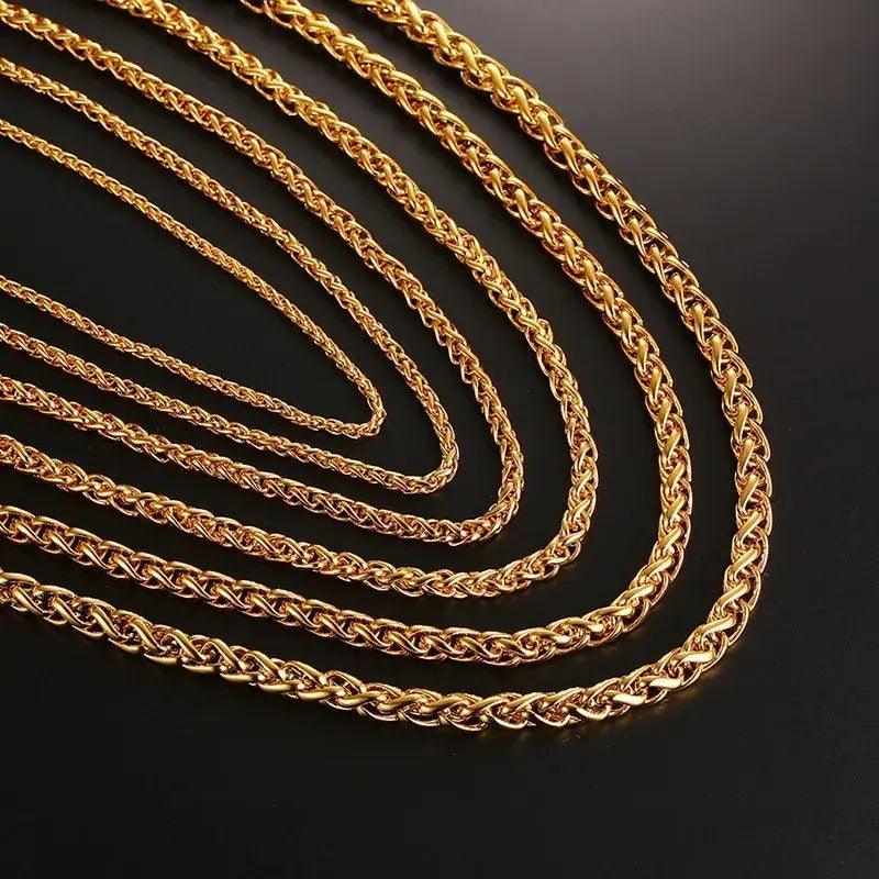 Gold Color Stainless Steel Long Spiga Italian Necklace - ACO Marketplace