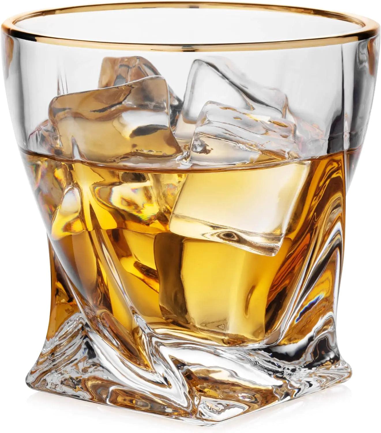Gold-Rimmed Twisted Whiskey Glasses Set Of 4 - ACO Marketplace