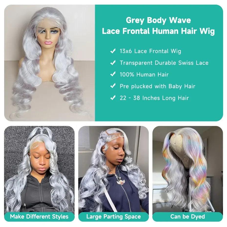 Grey Body Wave Lace Front Wig - ACO Marketplace
