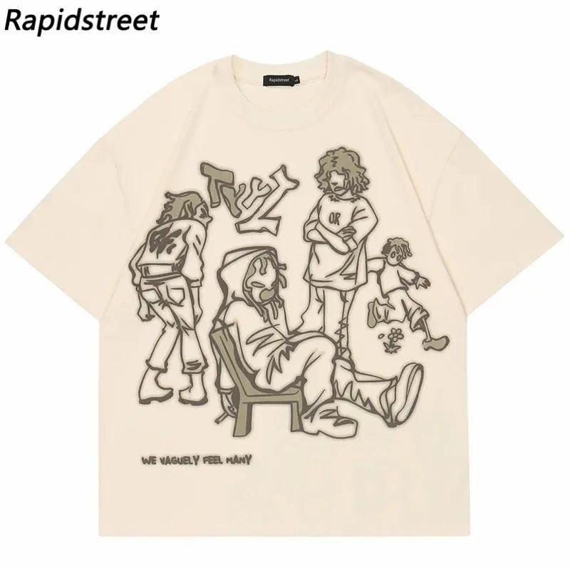 Harajuku Cartoon Girl Cat Graphic T-Shirt 2023 Japanese Kanji Streetwear - ACO Marketplace