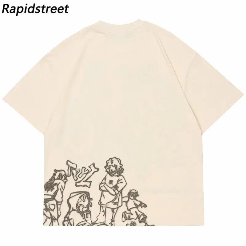 Harajuku Cartoon Girl Cat Graphic T-Shirt 2023 Japanese Kanji Streetwear - ACO Marketplace