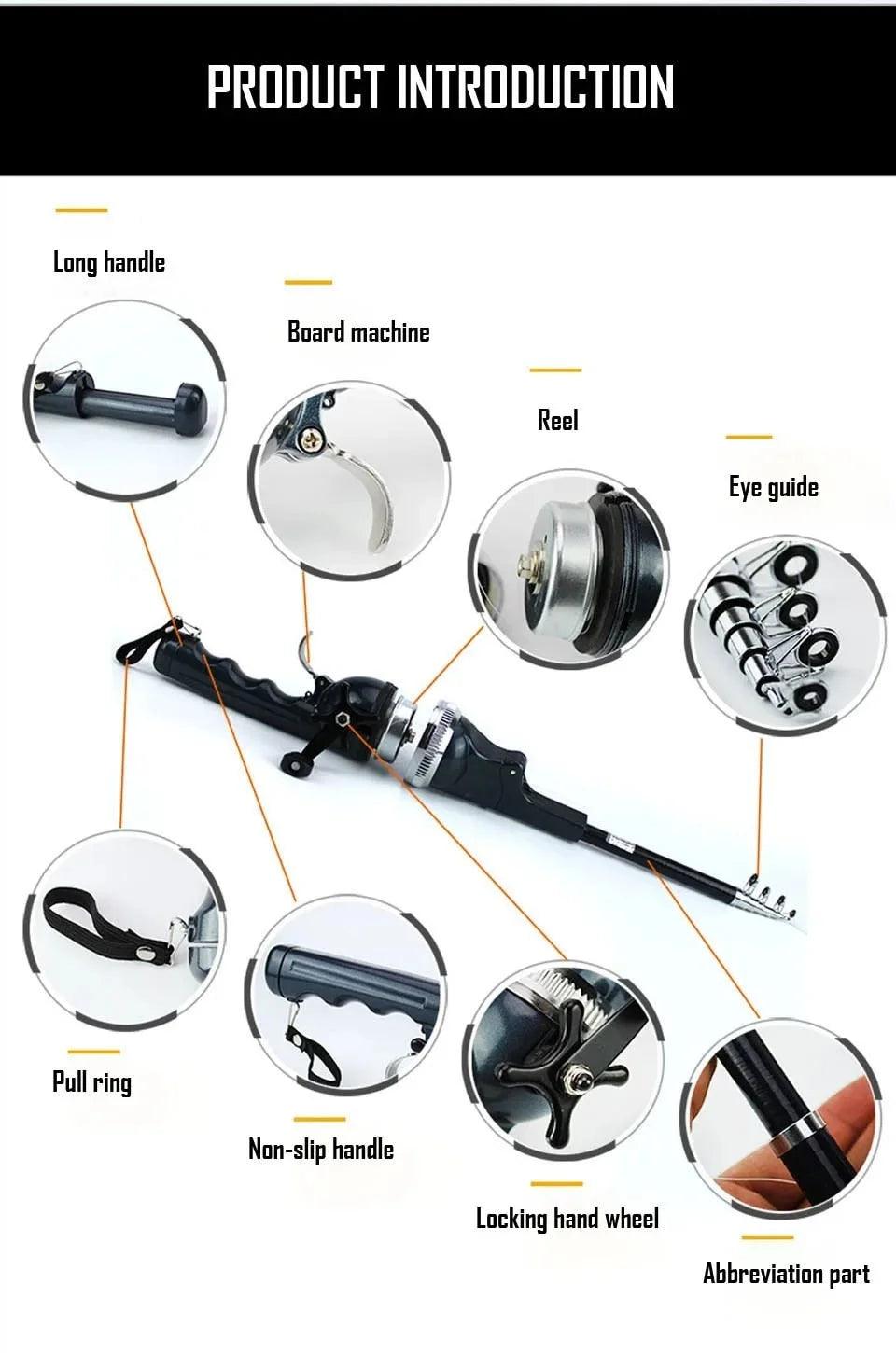 Portable Folding Telescopic Fishing Rod with Stainless Steel Built-in Reel - ACO Marketplace