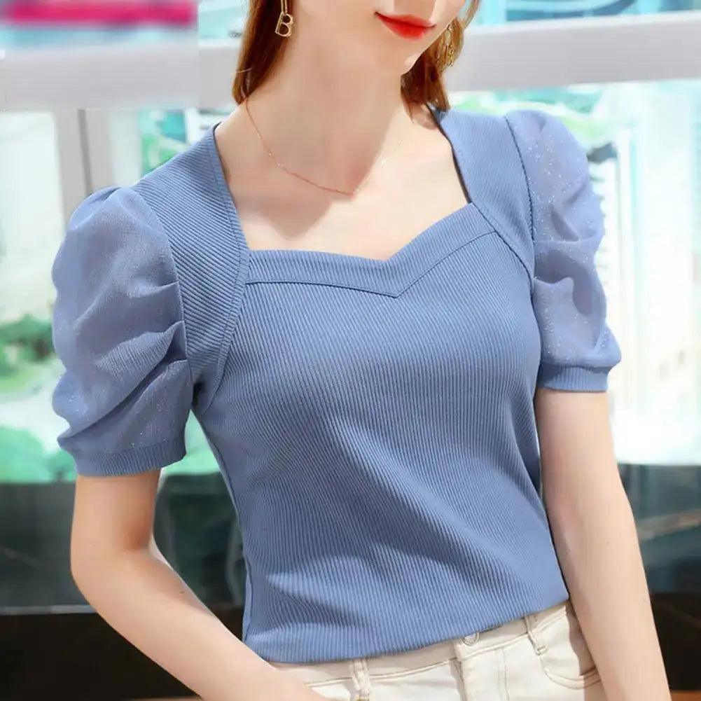 Puff Sleeve Square Collar Blouse - ACO Marketplace