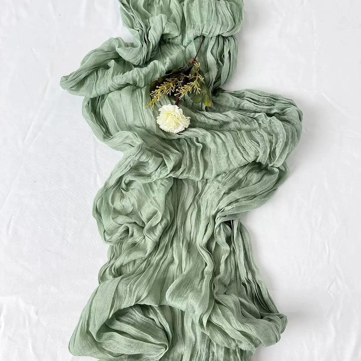 Semi-Sheer Gauze Table Runner Sage Cheesecloth Table Setting - ACO Marketplace