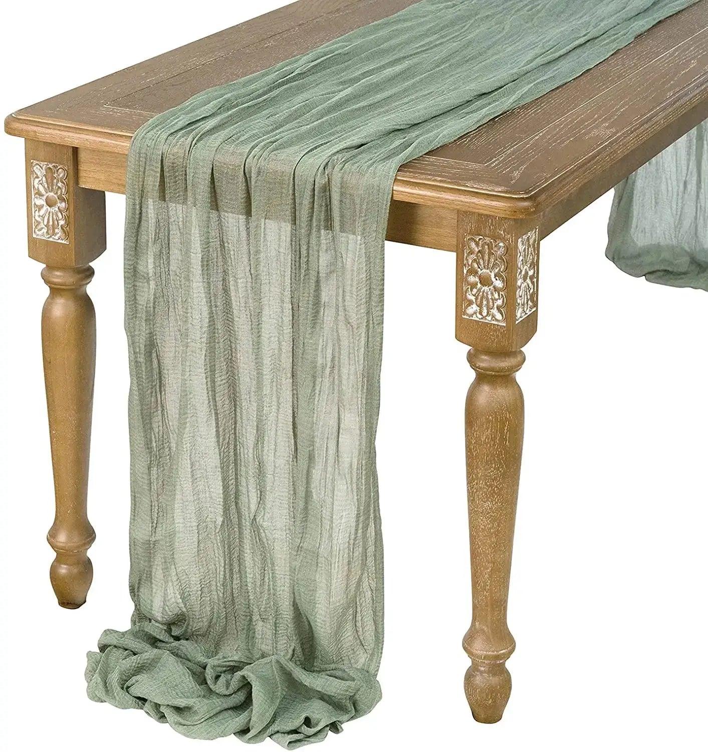 Semi-Sheer Gauze Table Runner Sage Cheesecloth Table Setting - ACO Marketplace