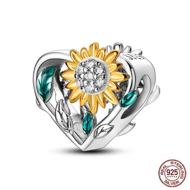 Sterling Silver Golden Sunflower Heart Charms - ACO Marketplace
