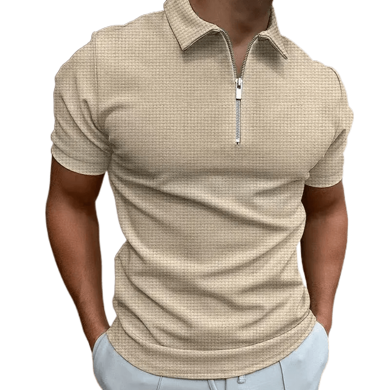 Summer New Men's Zipper Waffle Polo Shirt Short Sleeve Waffle - ACO Marketplace
