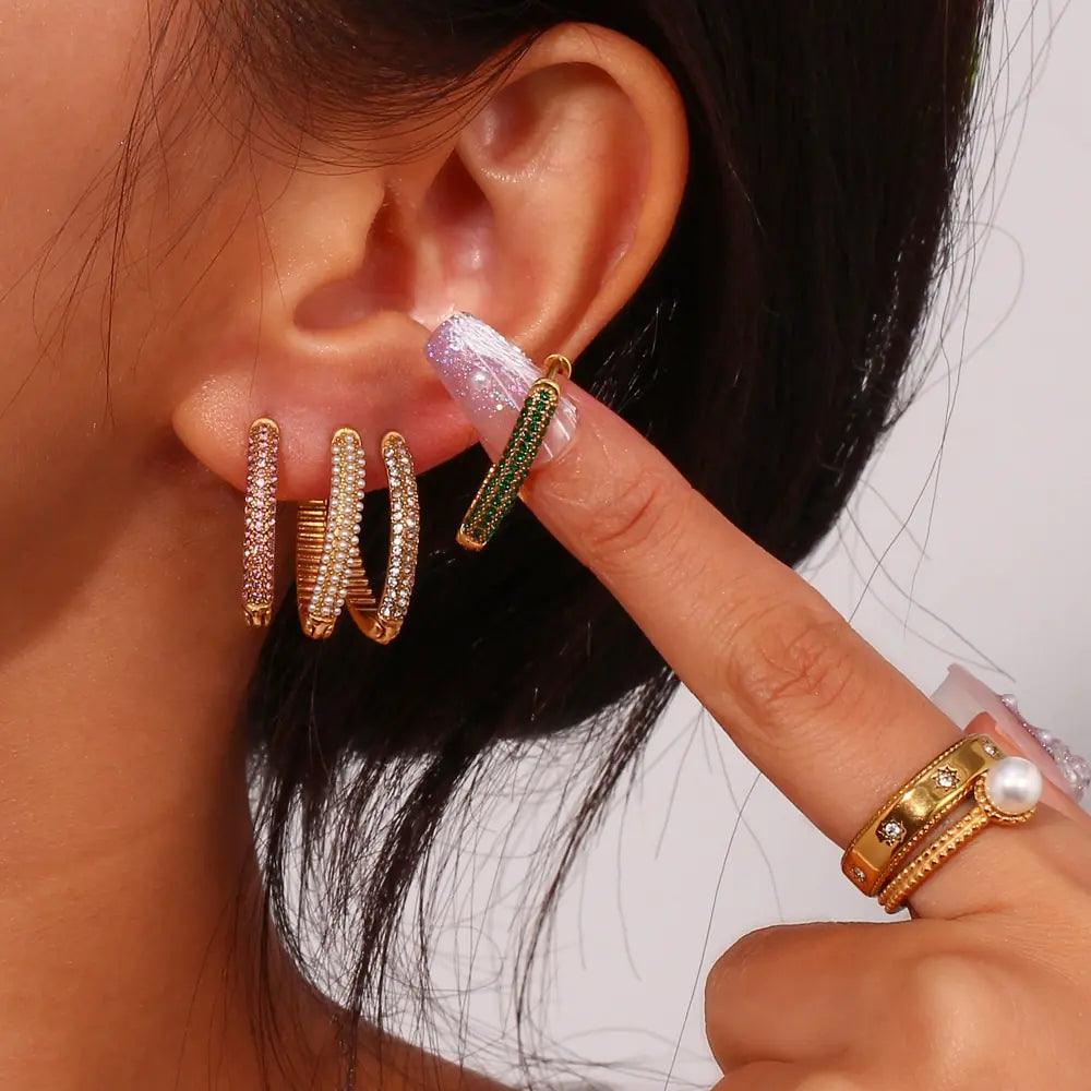 V-Shaped Crystal Pearl Earrings - ACO Marketplace