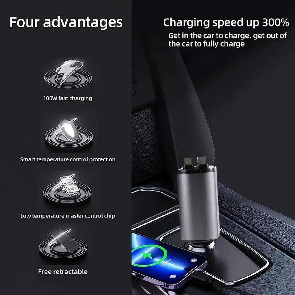 Versatile 100W Car ChargerWwith Retractable Cable - ACO Marketplace