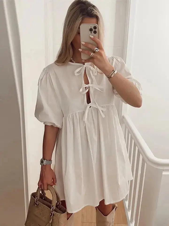 White Lace Up Mini Dress - ACO Marketplace